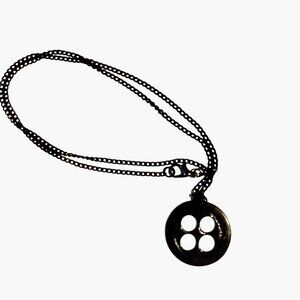 Button Pendant Black Metal Chain Necklace